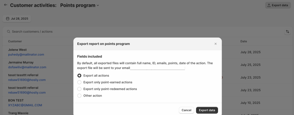 Point program export data