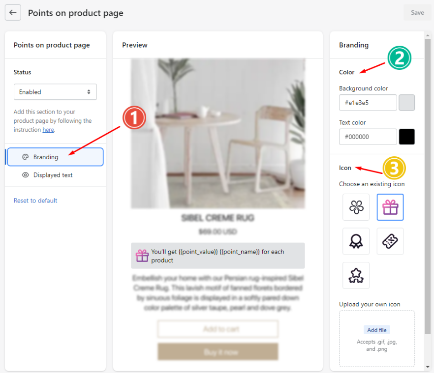Customize branding for points on product page