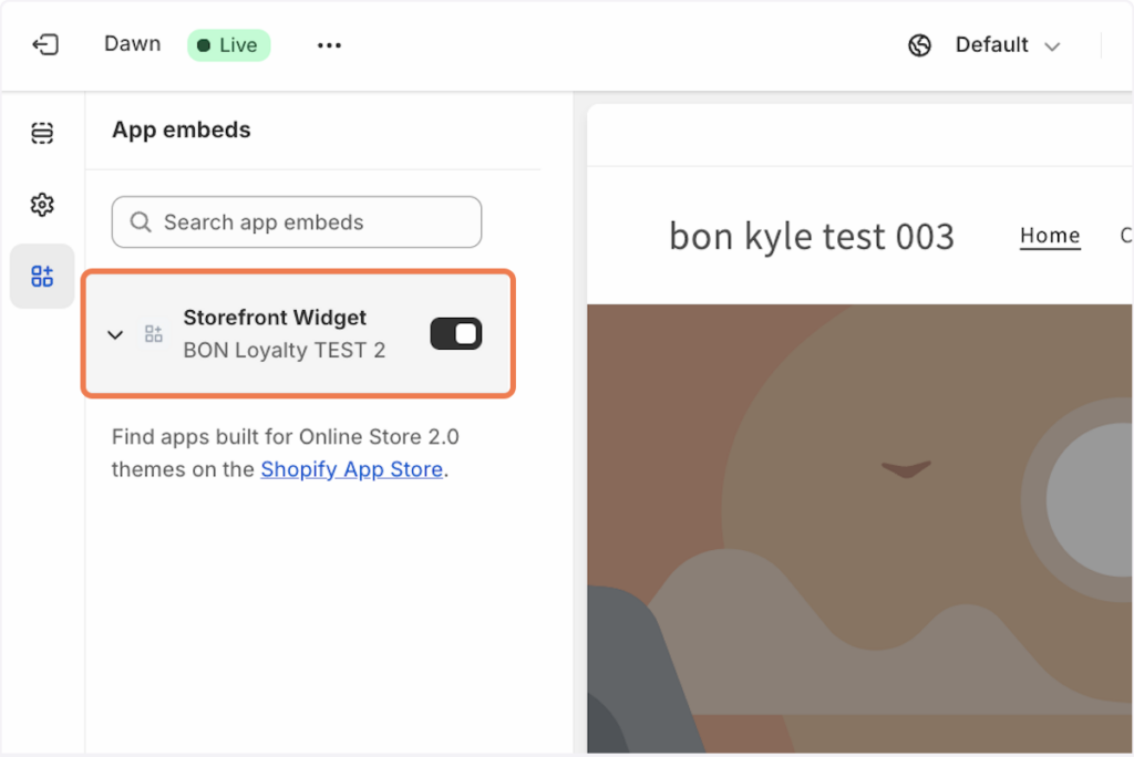 Select Storefront widget of BON Loyalty