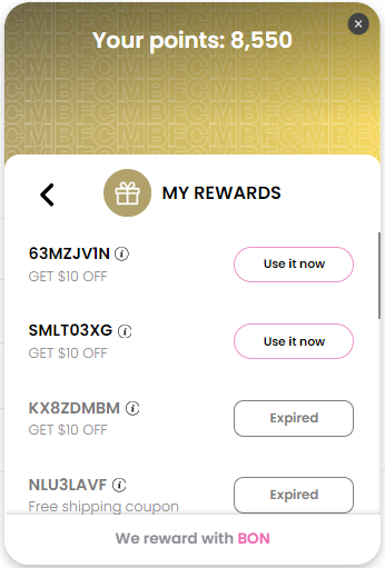 Check redeemed rewards on the widget