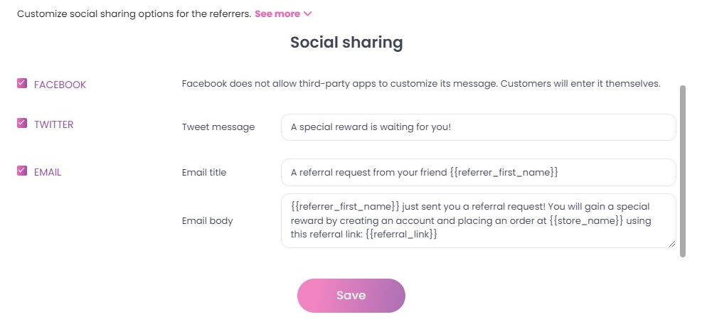3 options for you to let your customers share your referral link