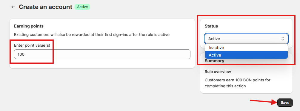 Create an account setting