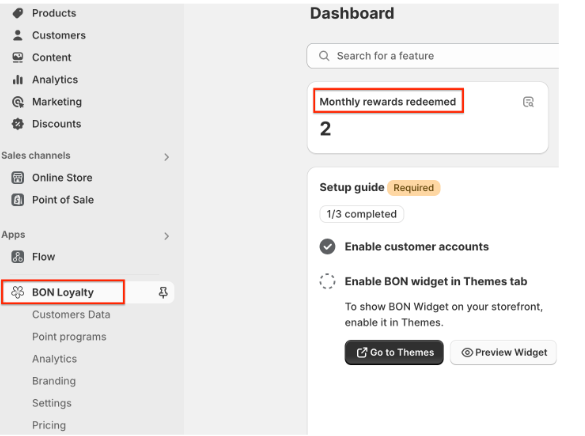 Monthly redeemed rewards on Dashboard