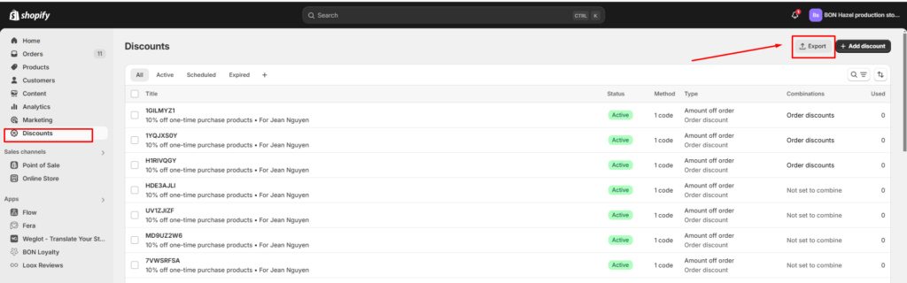 Export the Shopify Discounts list