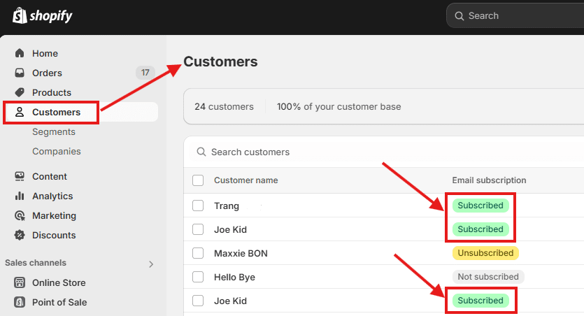 Shopify Customers > Subscribed