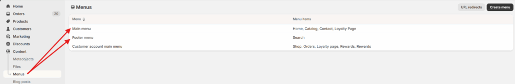 Main/Footer menu
