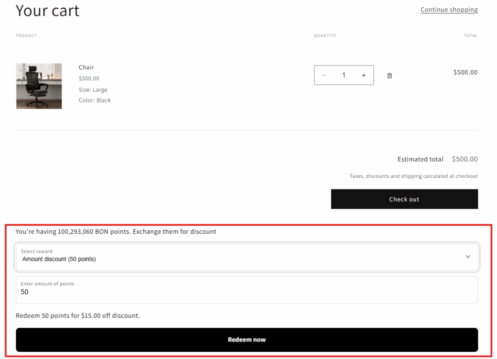 Points on Cart page