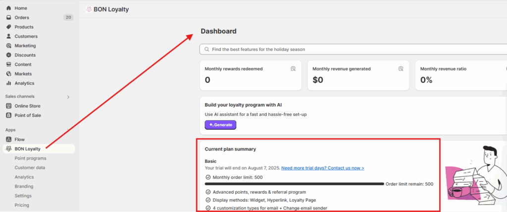 BON > Dashboard > Plan summary