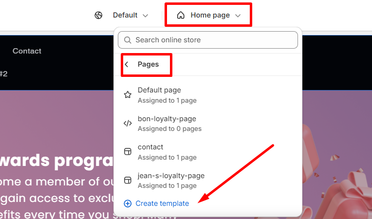 Home pages > Pages > Create template