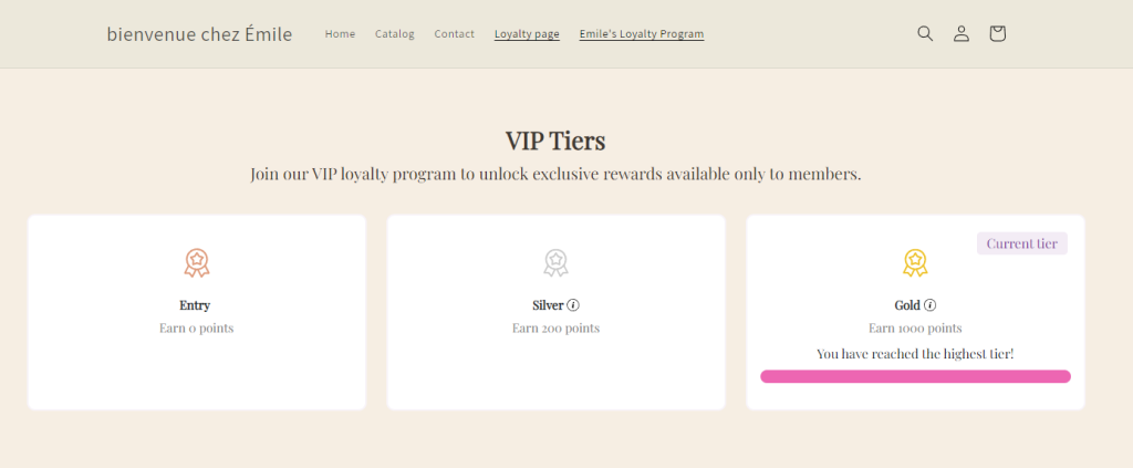 VIP tiers tab on the widget