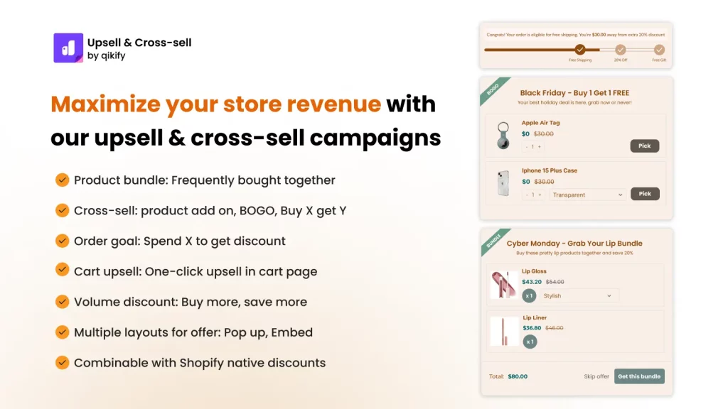 Shopify upsell app - Qikify upsell and cross-sell
