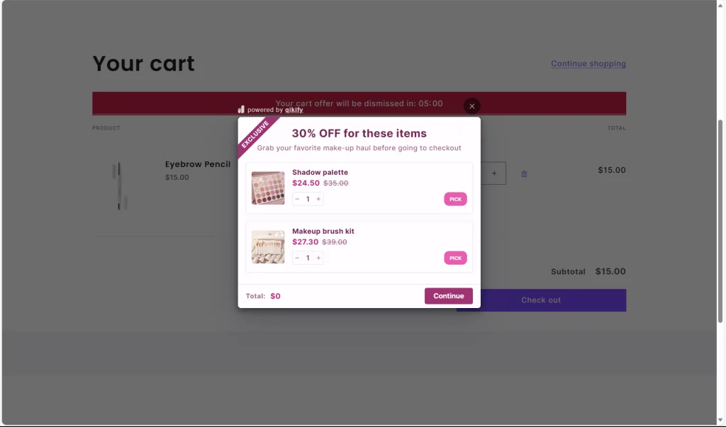 Shopify upsell popup discount in cart page