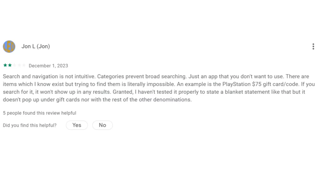 Feedback on the rewards app of Sony