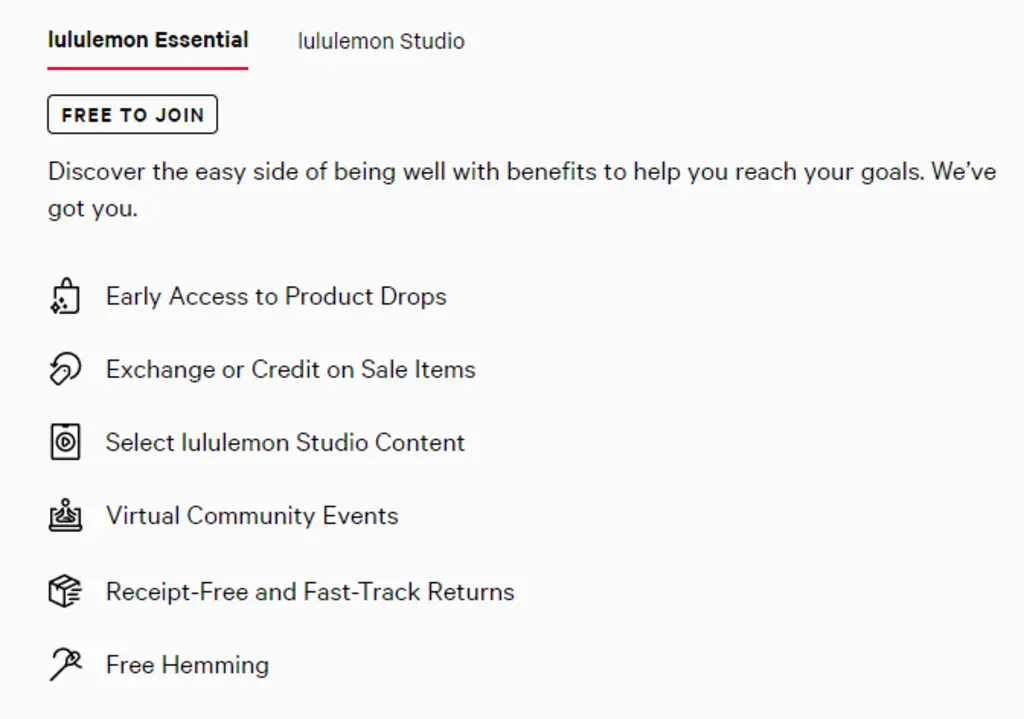 Lululemon Essential Advantages (from Lululemon rewards program)