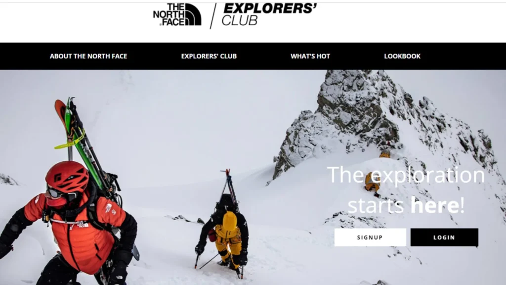 The North Face Explorers Club’s homepage