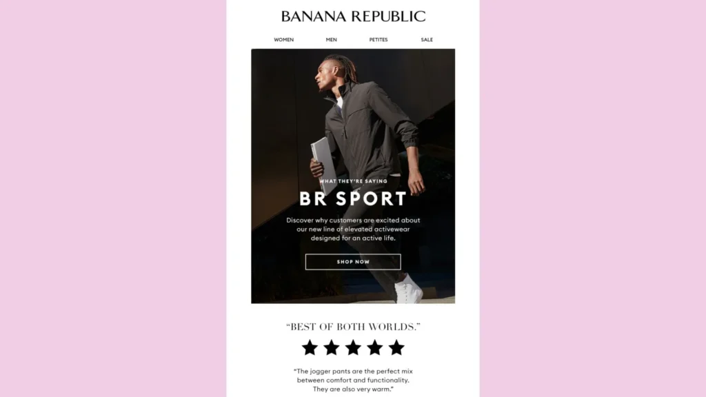 Banana Republic includes reviews of their product launch.