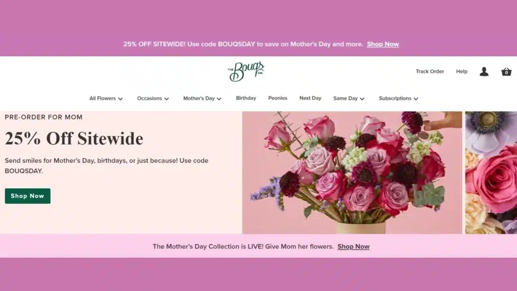 Bouqs Co.'s Mother's Day Selection Page