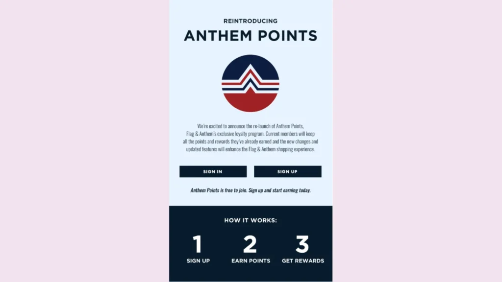 Flag And Anthem's email introduces their loyalty program