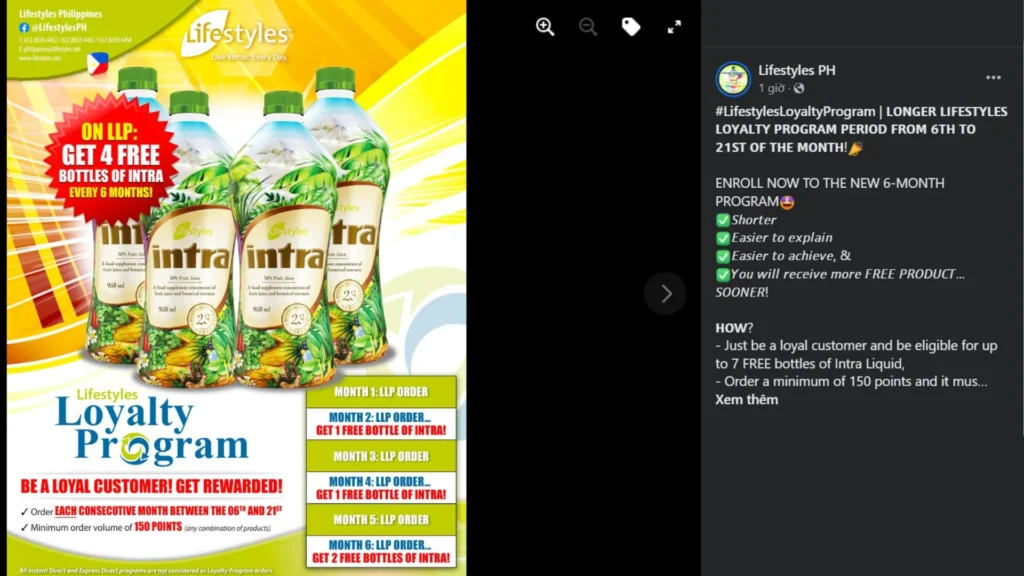 Lifestyles PH posts information about their loyalty program on Facebook