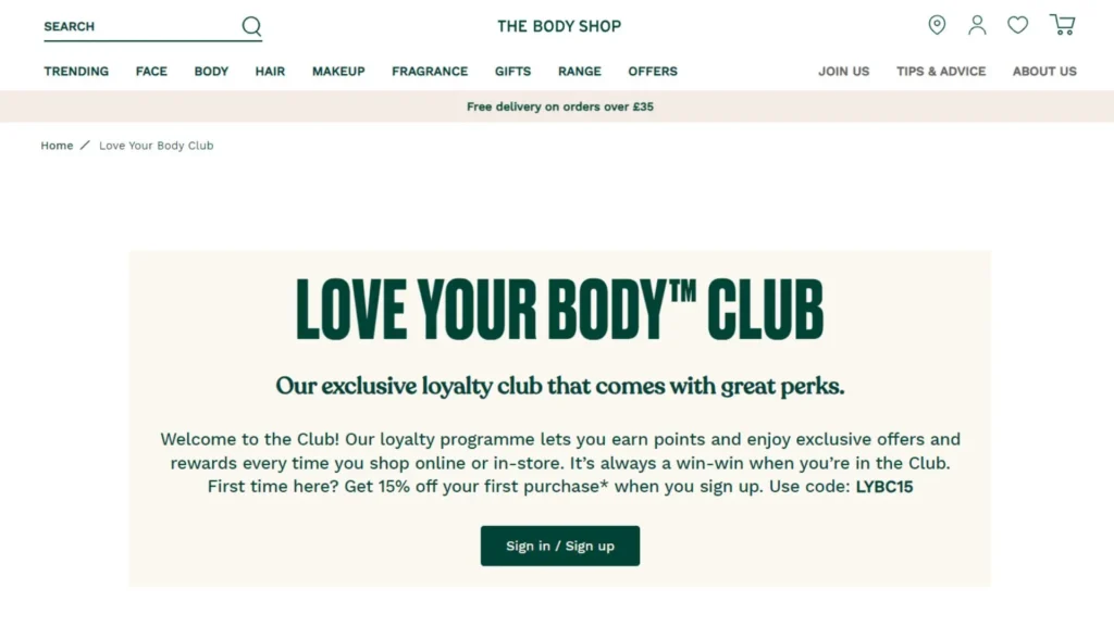The Body Shop's Love You Club’s welcome rewards