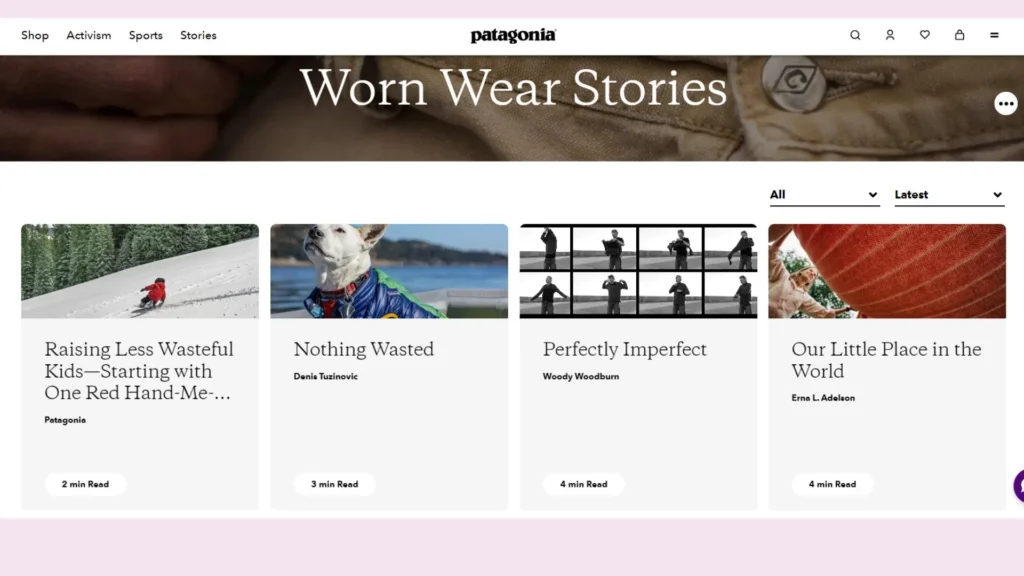 Patagonia's Worn to Wear Stories page