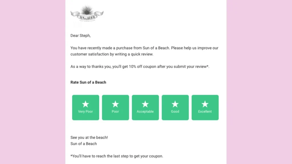 Sun Of A Beach’s automating review requests email.