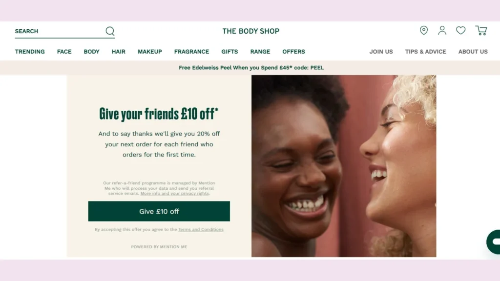 The Love Your Body Club’ refer program - points reward system
