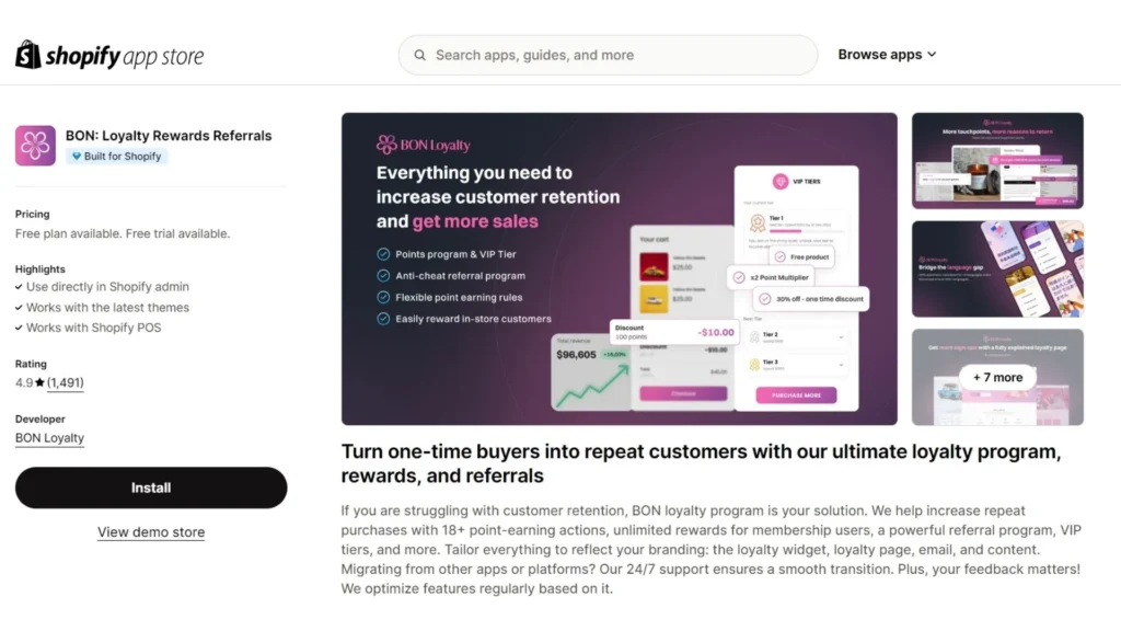 BON Loyalty app on Shopify App Store