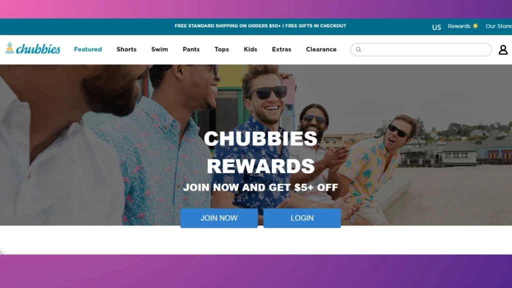 Chubbies Rewards page.