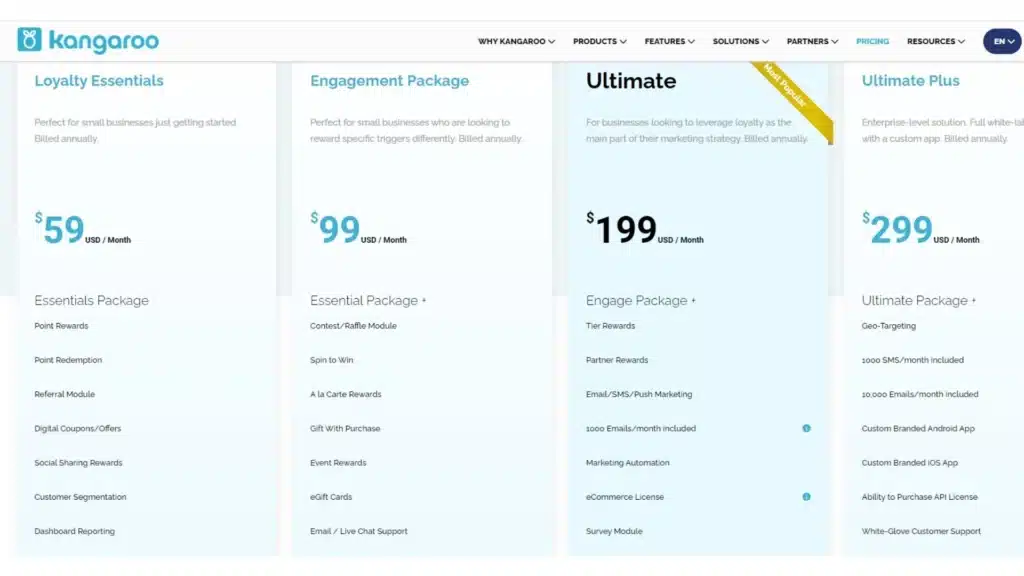 Loyalty Program Software for Small Business - Kangaroo Rewards's pricing.