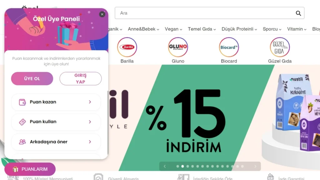 Özel Beslenme uses a loyalty widget powered by BON Loyalty -Affordable Loyalty Programs