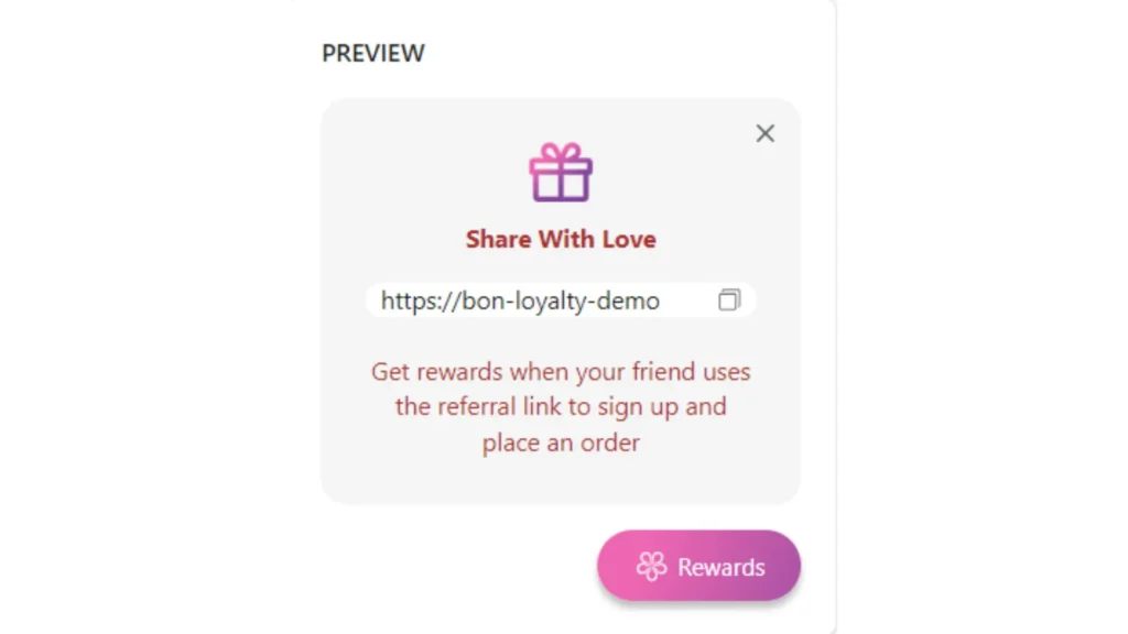 Personalized customization of the CTA referral program by BON Loyalty App.