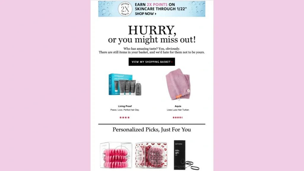 Sephora’s personalized email marketing - loyalty programs benefits 