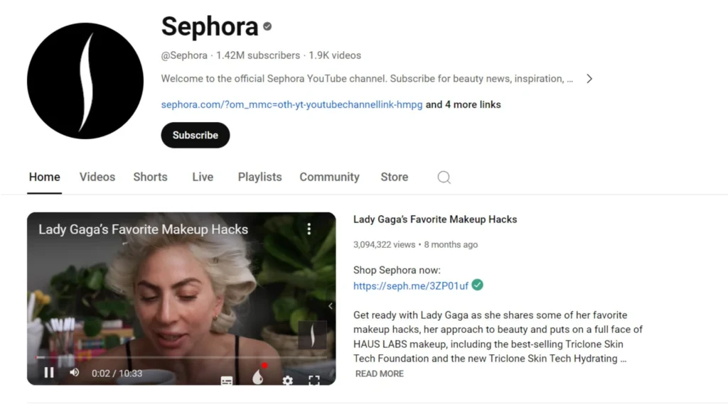 Sephora's YouTube channel - loyalty program benefit