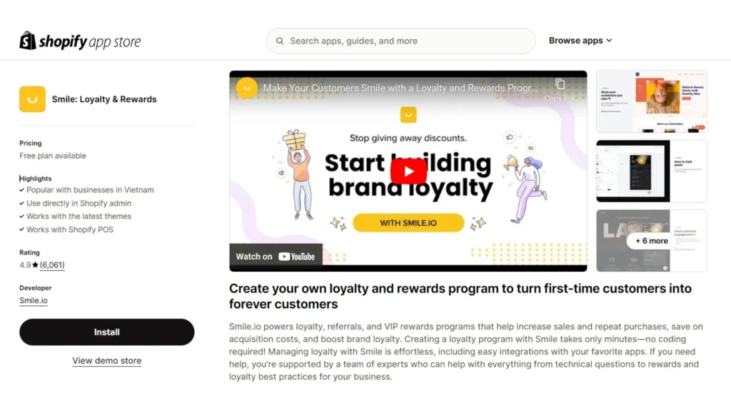 Smile Loyalty on Shopify App Store