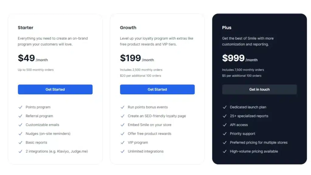 Smile.io Loyalty’s pricing - Loyalty Program Software for Small Business