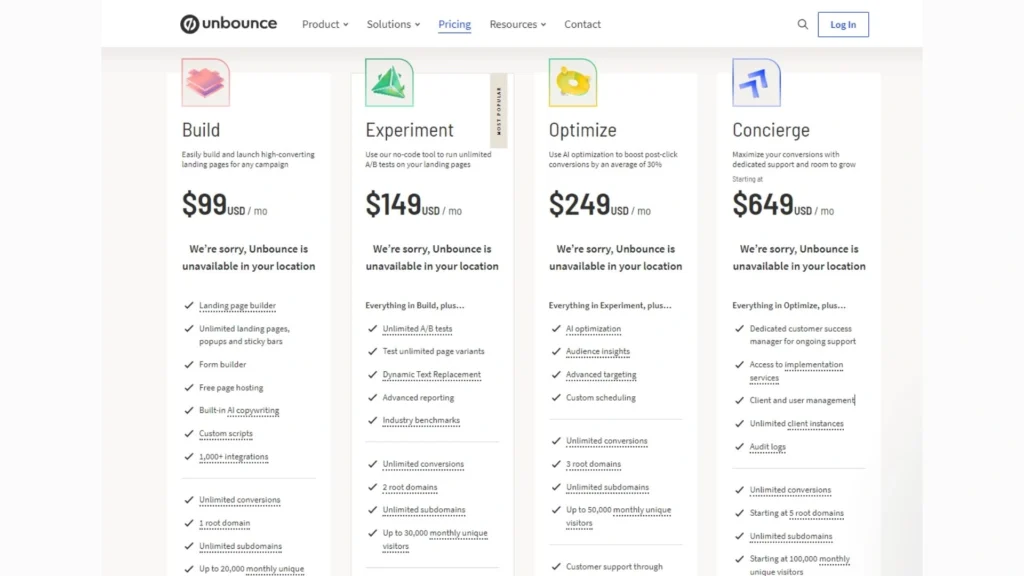 Unbounce's pricing.