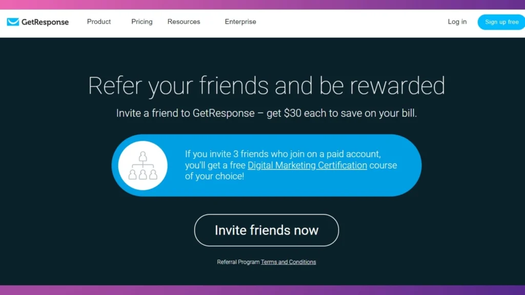 GetResponse tiered referral program.