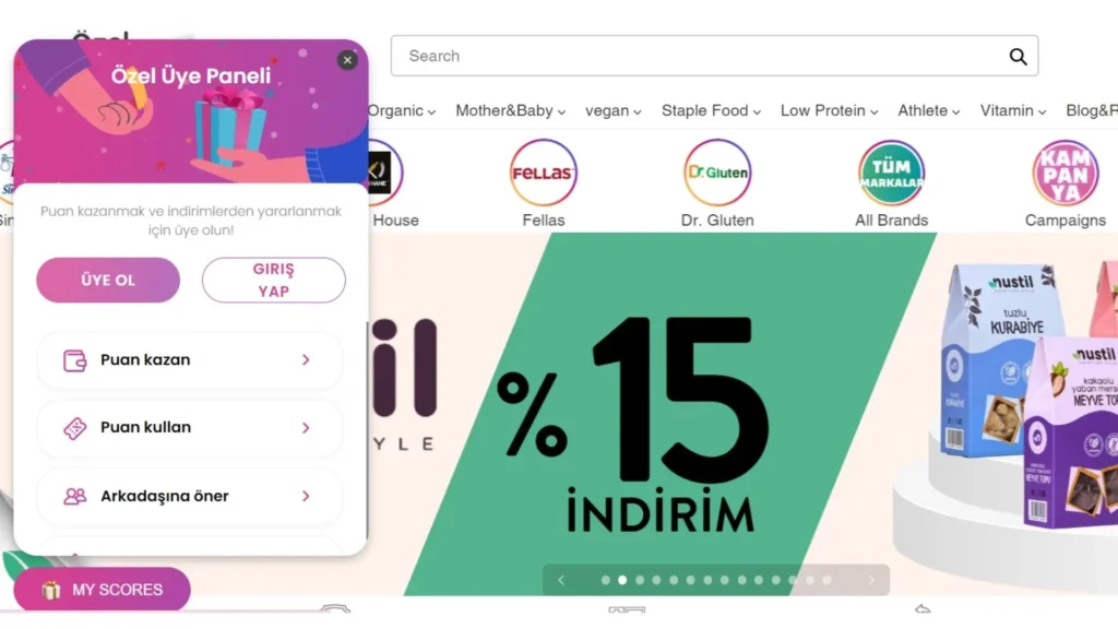 Özel Beslenme uses a loyalty widget powered by BON Loyalty.