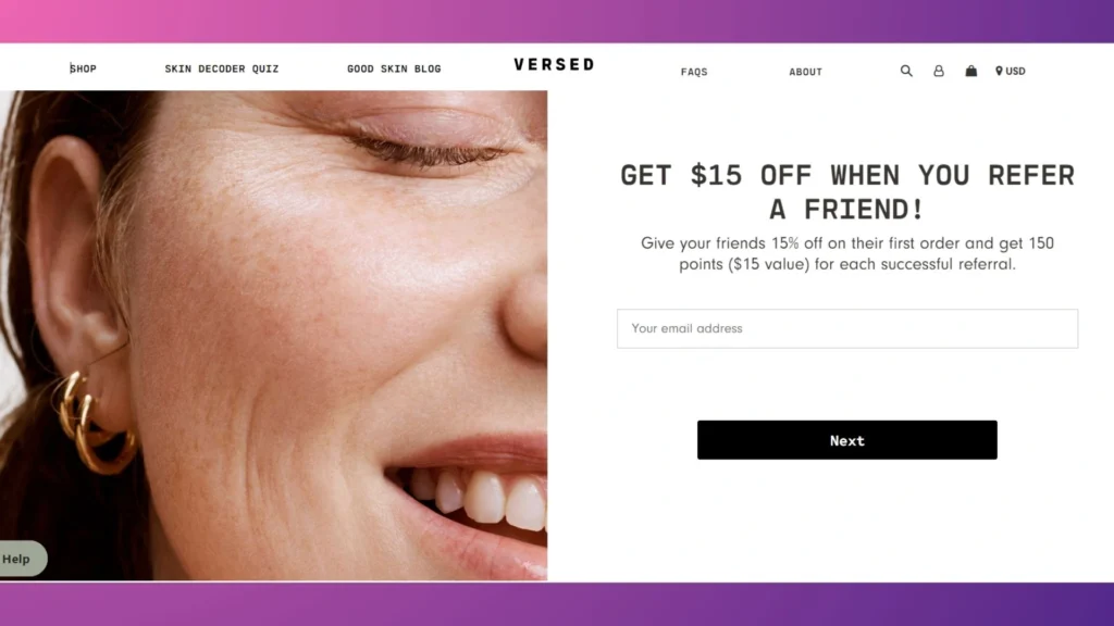 Versed Skin’s referral program.