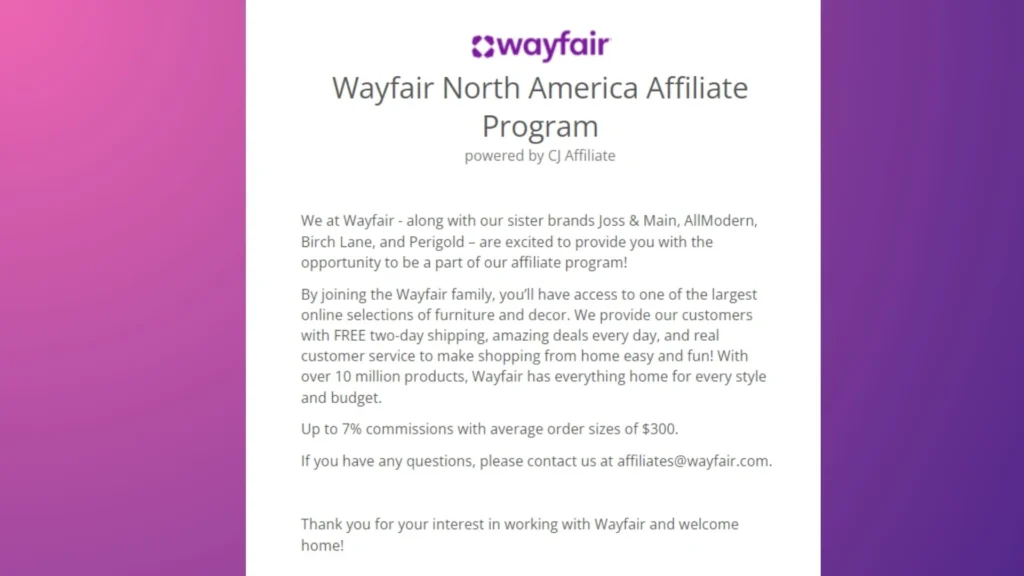 Wayfair affiliate program