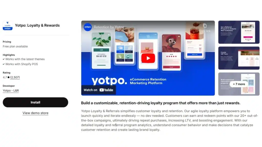 Yotpo Loyalty's on the Shopify App Store.