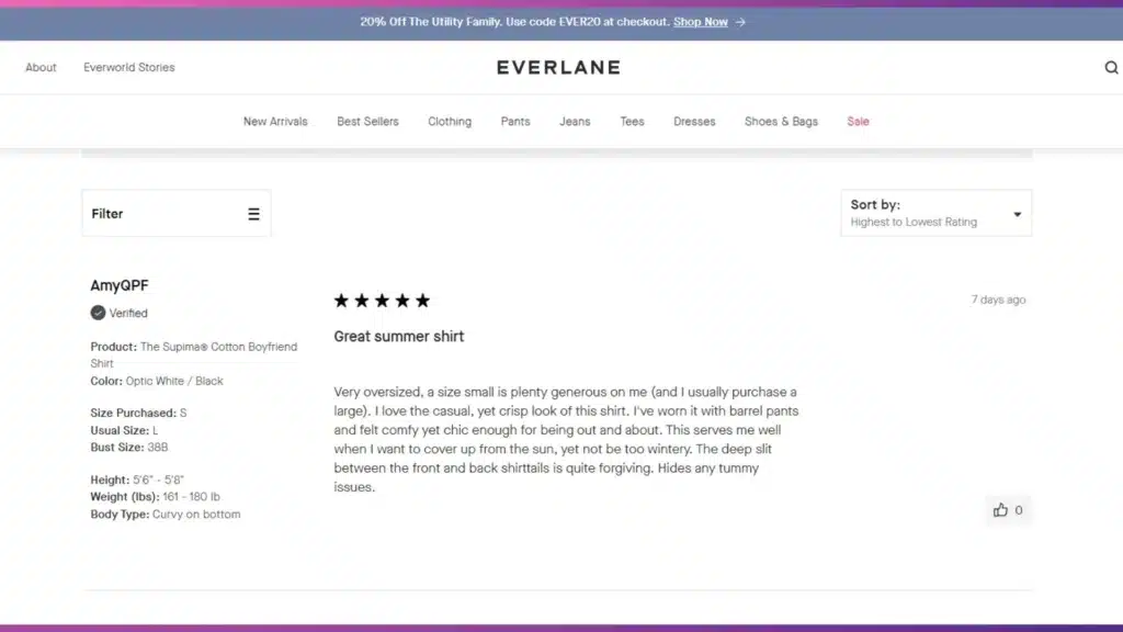 customer reviews section on the product page