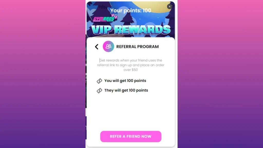 GYMBROs's referral program is powered by the BON Loyalty app.