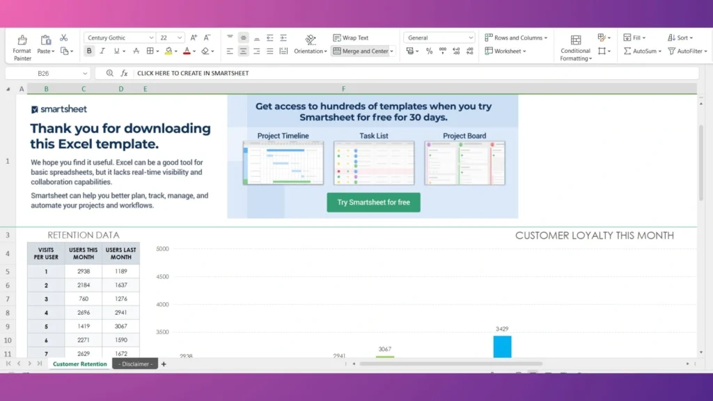 Smartsheet’s template in Excel format