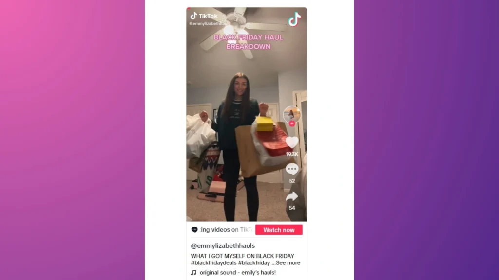 An example post of TikTok user content posted about the BFCM campaign.