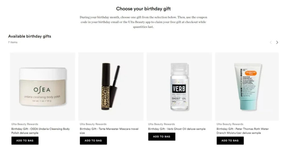 Ulta Ultimate’s birthday rewards.