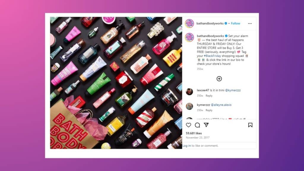 Bath & Body Works posts countdown to Black Friday on Instagram.