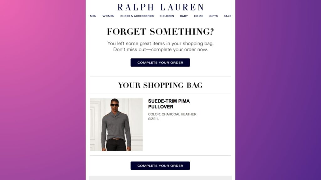 Ralph Lauren’s abandoned cart email - black friday marketing ideas