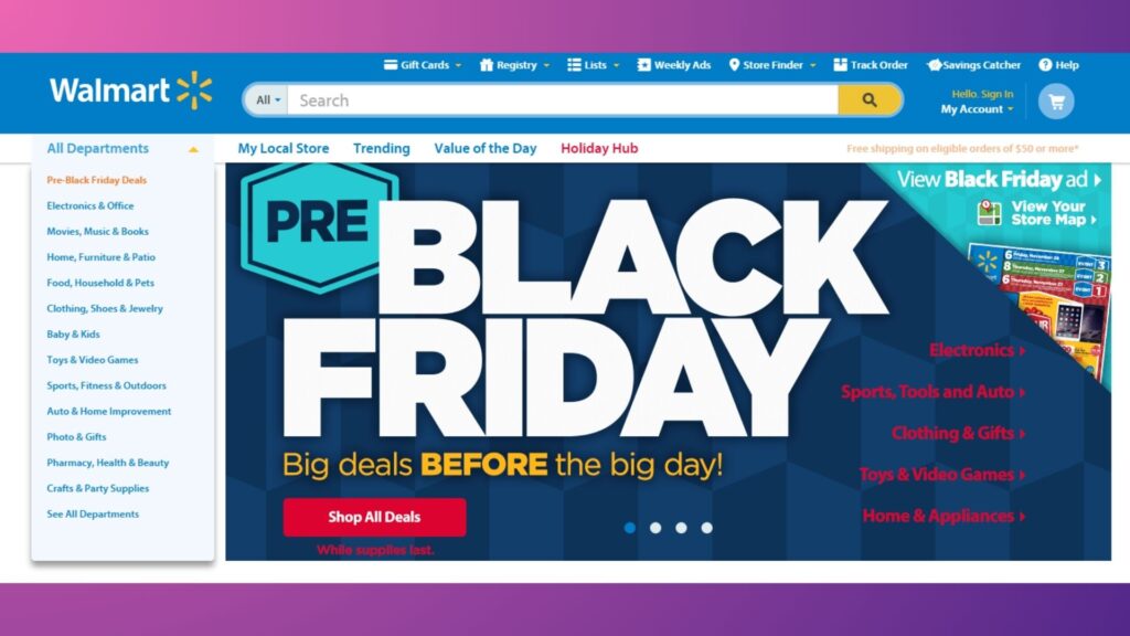 An example of streamlining product categories and menus for Black Friday.